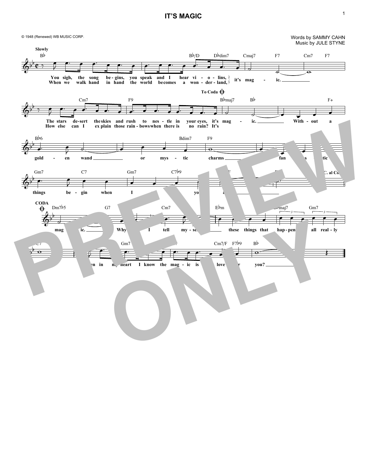 Sammy Cahn It's Magic sheet music notes and chords. Download Printable PDF.