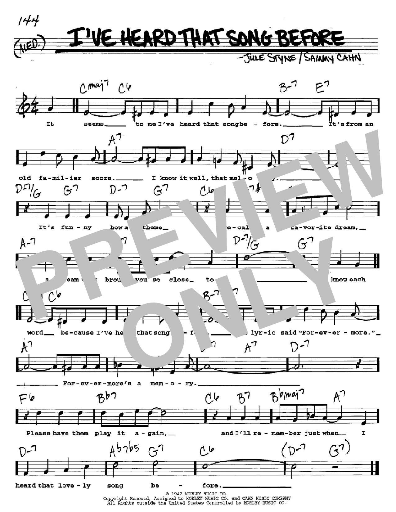 Sammy Cahn I've Heard That Song Before sheet music notes and chords. Download Printable PDF.