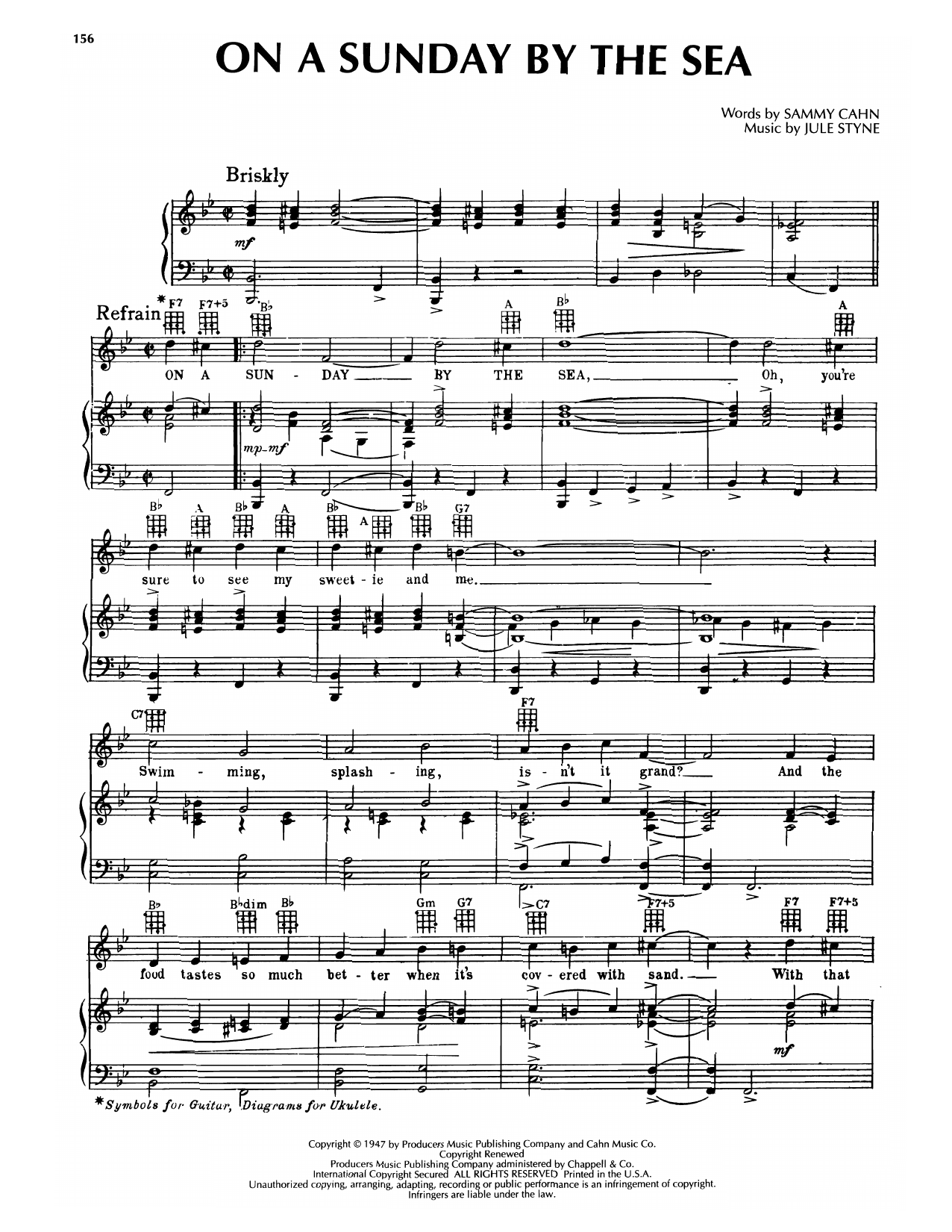 Learn to play Sammy Cahn & Jule Styne On A Sunday By The Sea (from High Button Shoes) sheet music for Piano & Vocal in minutes. Price: 7.8900$ Sammy Cahn & Jule Styne On A Sunday By The Sea (from High Button Shoes) sheet music notes and chords arranged for Piano & Vocal