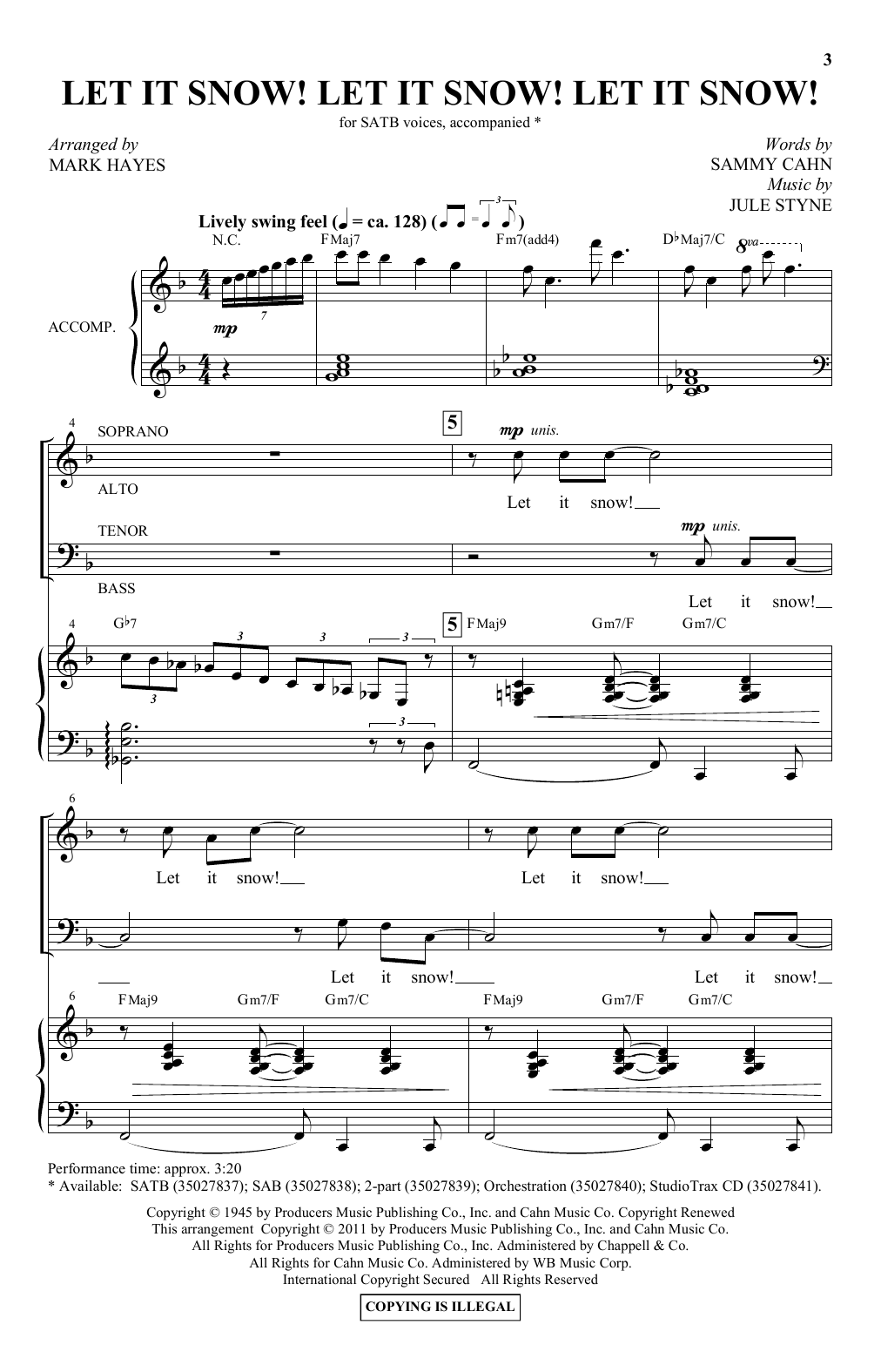 Sammy Cahn & Julie Styne Let It Snow! Let It Snow! Let It Snow! (arr. Mark Hayes) sheet music notes and chords. Download Printable PDF.