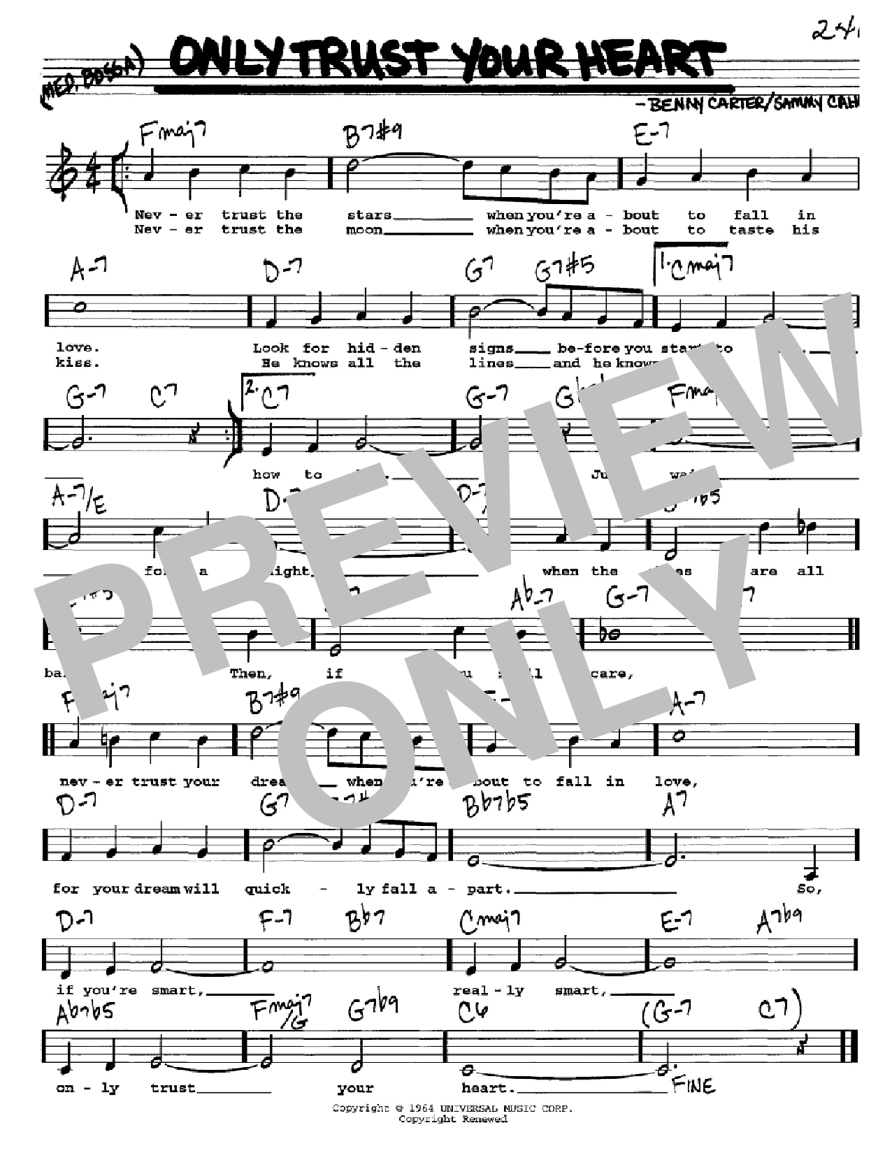 Sammy Cahn Only Trust Your Heart sheet music notes and chords. Download Printable PDF.