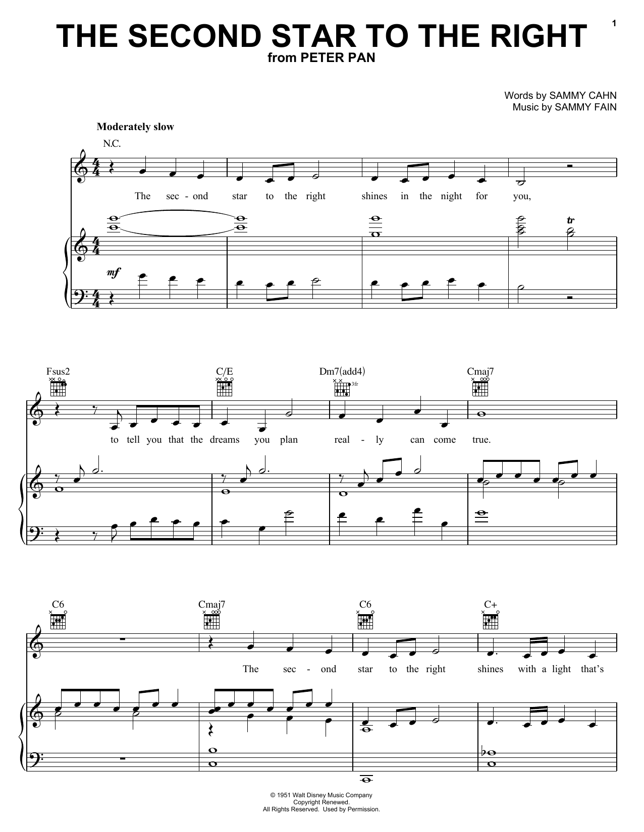 Learn to play Sammy Cahn The Second Star To The Right sheet music for Piano, Vocal & Guitar Chords (Right-Hand Melody) in minutes. Price: 7.8900$ Sammy Cahn The Second Star To The Right sheet music notes and chords arranged for Piano, Vocal & Guitar Chords (Right-Hand Melody)