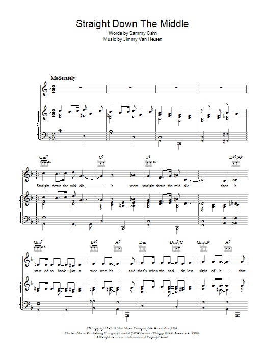 Learn to play Sammy Cahn Straight Down The Middle sheet music for Piano, Vocal & Guitar Chords in minutes. Price: 7.8900$ Sammy Cahn Straight Down The Middle sheet music notes and chords arranged for Piano, Vocal & Guitar Chords