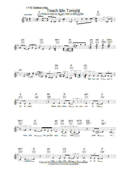 Frank Sinatra Teach Me Tonight sheet music notes and chords. Download Printable PDF.