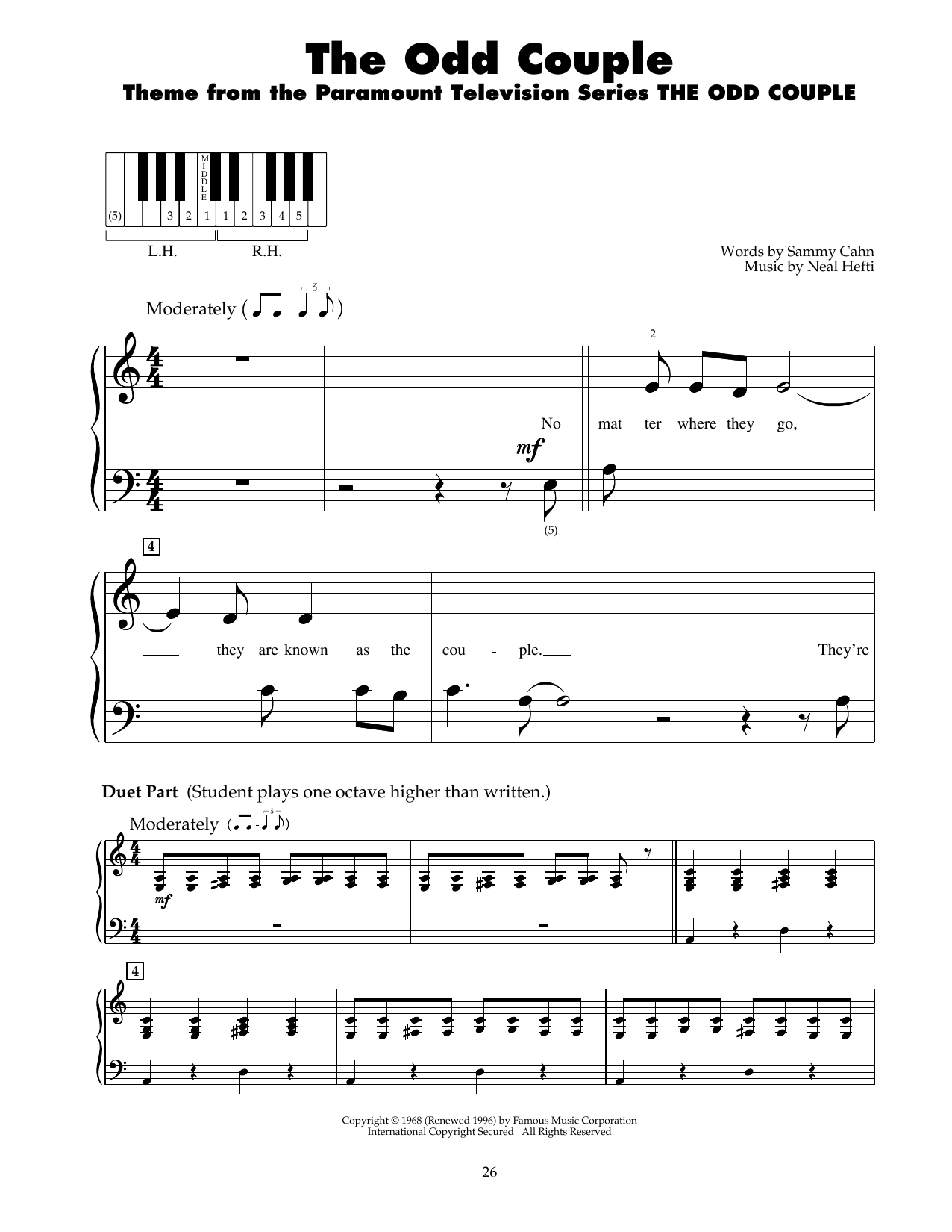 Sammy Cahn The Odd Couple sheet music notes and chords. Download Printable PDF.