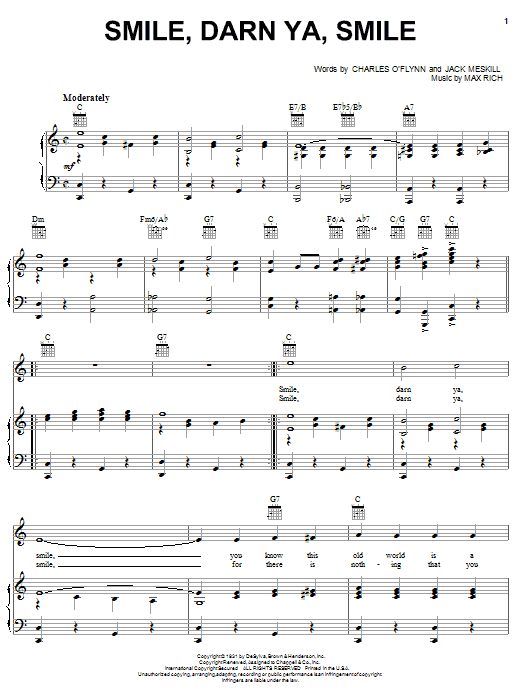 Learn to play Sammy Davis Jr. Smile, Darn Ya, Smile sheet music for Piano, Vocal & Guitar Chords (Right-Hand Melody) in minutes. Price: 7.8900$ Sammy Davis Jr. Smile, Darn Ya, Smile sheet music notes and chords arranged for Piano, Vocal & Guitar Chords (Right-Hand Melody)