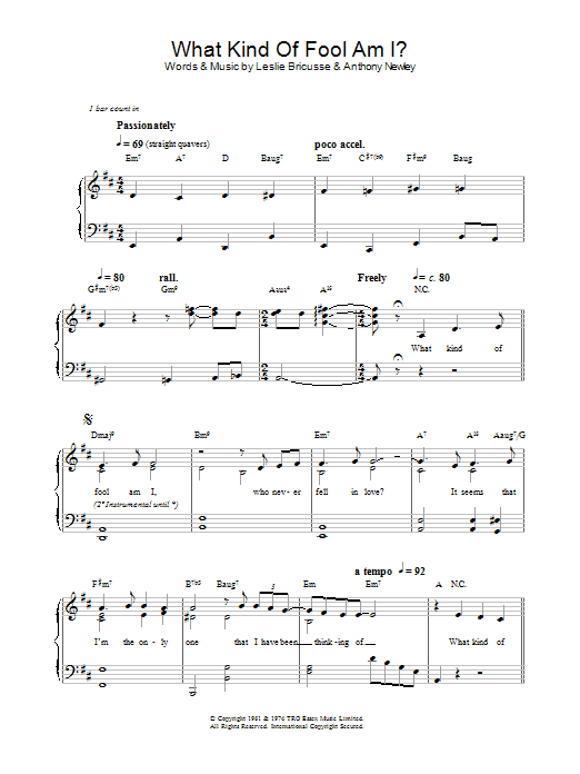 Learn to play Sammy Davis Jr. What Kind Of Fool Am I sheet music for Piano, Vocal & Guitar Chords in minutes. Price: 7.8900$ Sammy Davis Jr. What Kind Of Fool Am I sheet music notes and chords arranged for Piano, Vocal & Guitar Chords