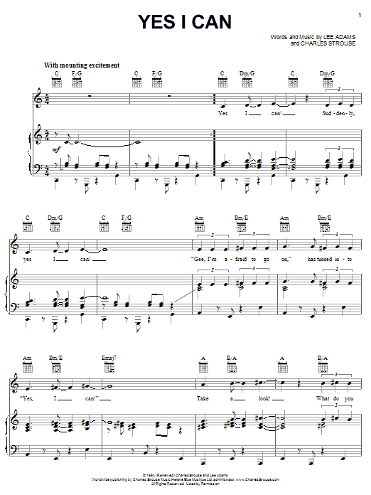 Learn to play Sammy Davis Jr. Yes I Can sheet music for Piano, Vocal & Guitar Chords (Right-Hand Melody) in minutes. Price: 7.8900$ Sammy Davis Jr. Yes I Can sheet music notes and chords arranged for Piano, Vocal & Guitar Chords (Right-Hand Melody)