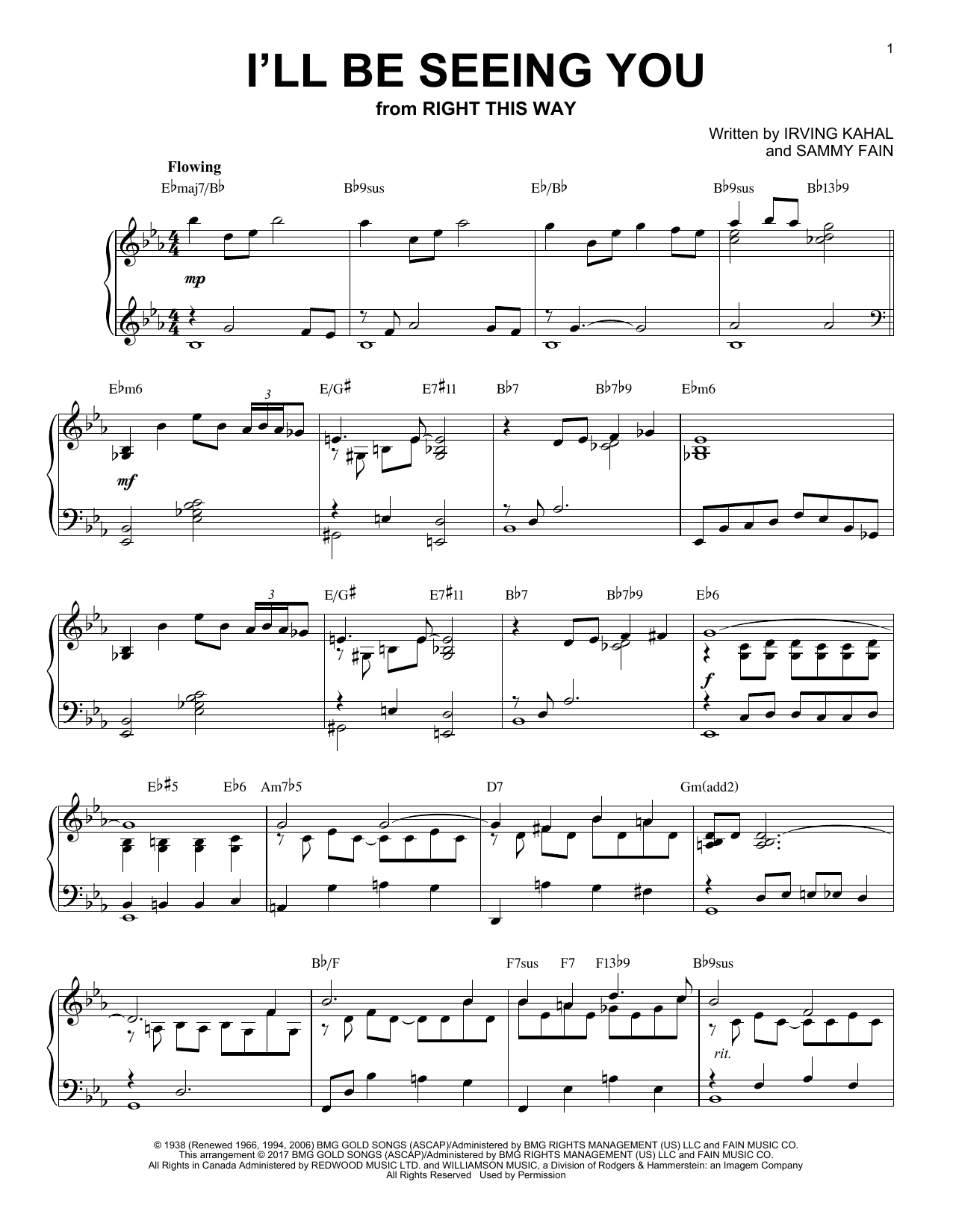 Sammy Fain I'll Be Seeing You [Jazz version] sheet music notes and chords. Download Printable PDF.