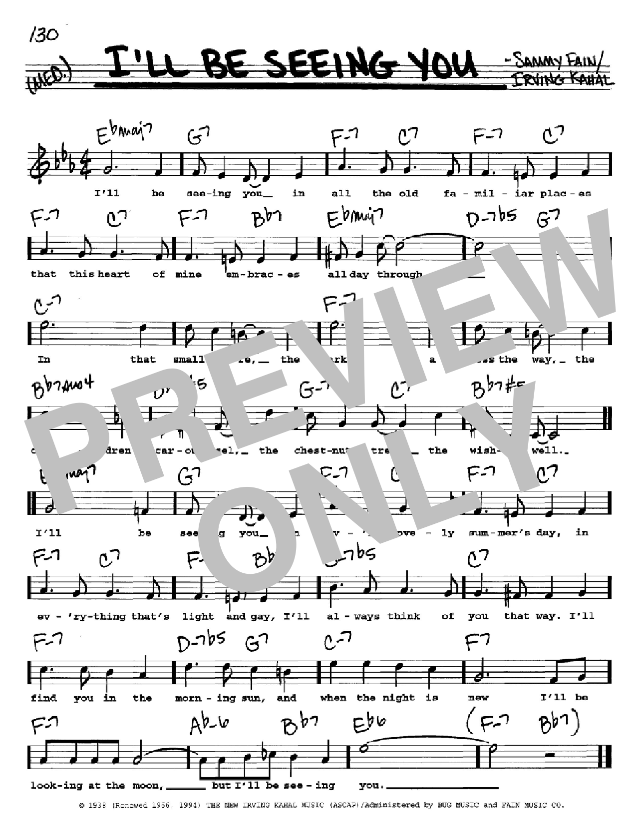 Sammy Fain I'll Be Seeing You sheet music notes and chords. Download Printable PDF.