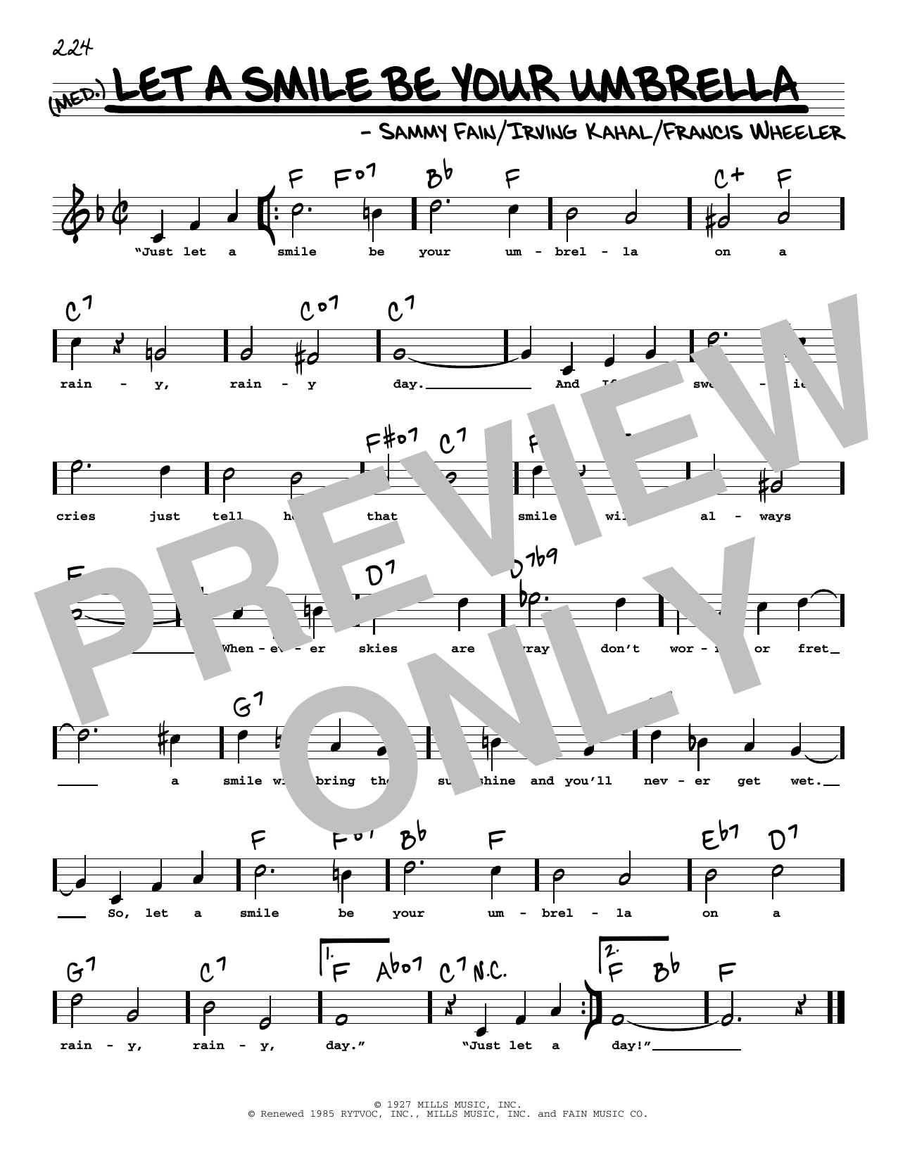 Learn to play Sammy Fain Let A Smile Be Your Umbrella (High Voice) sheet music for Real Book – Melody, Lyrics & Chords in minutes. Price: 5.9900$ Sammy Fain Let A Smile Be Your Umbrella (High Voice) sheet music notes and chords arranged for Real Book – Melody, Lyrics & Chords