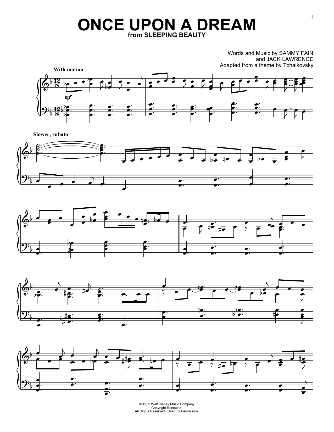 Sammy Fain Once Upon A Dream (from Sleeping Beauty) sheet music notes and chords. Download Printable PDF.