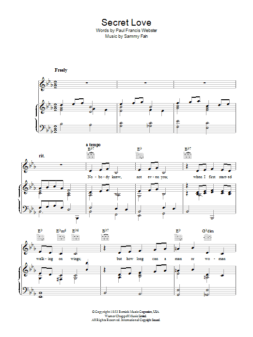 Sammy Fain Secret Love sheet music notes and chords. Download Printable PDF.