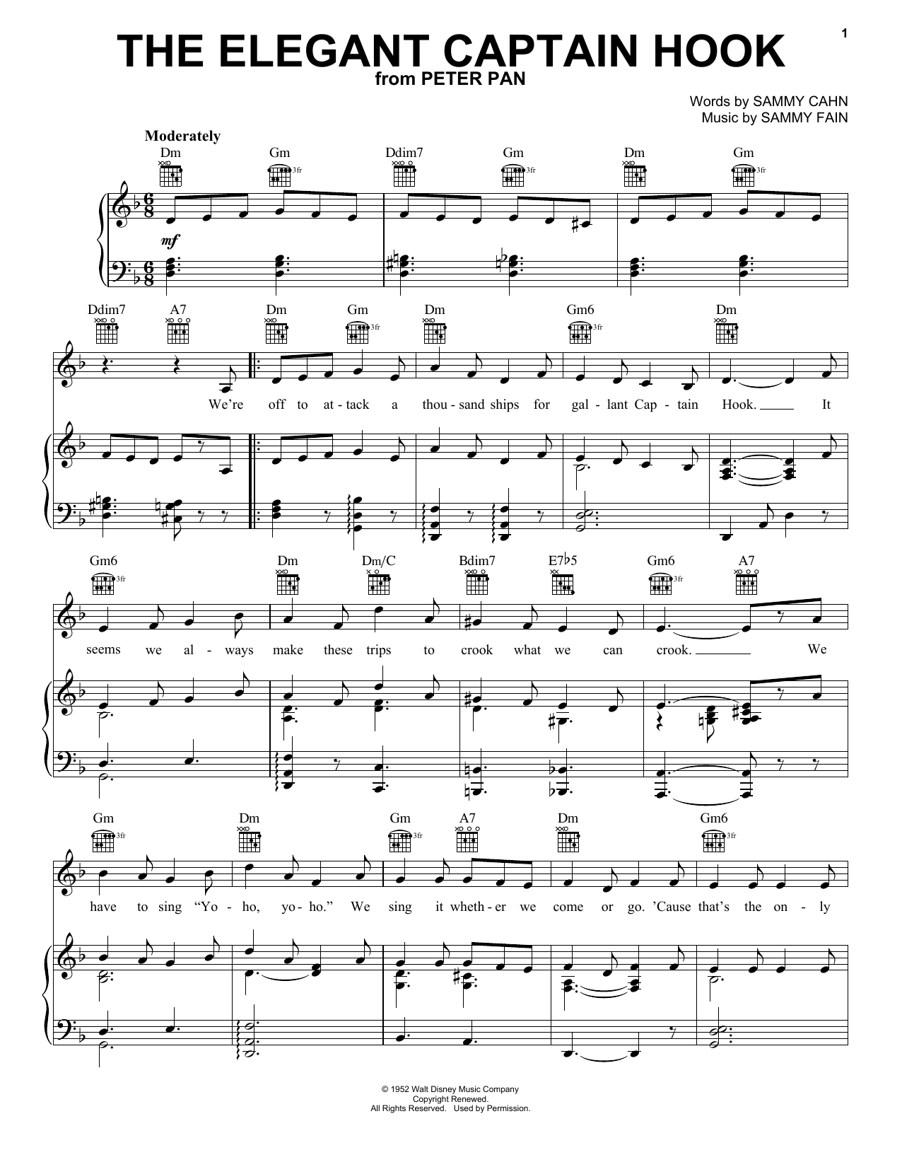 Sammy Fain The Elegant Captain Hook sheet music notes and chords. Download Printable PDF.