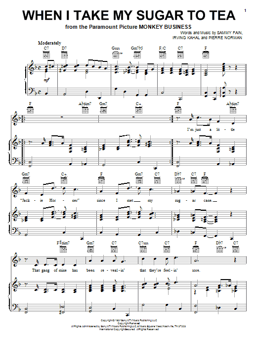 Learn to play Sammy Fain When I Take My Sugar To Tea sheet music for Real Book – Melody & Chords in minutes. Price: 5.9900$ Sammy Fain When I Take My Sugar To Tea sheet music notes and chords arranged for Real Book – Melody & Chords