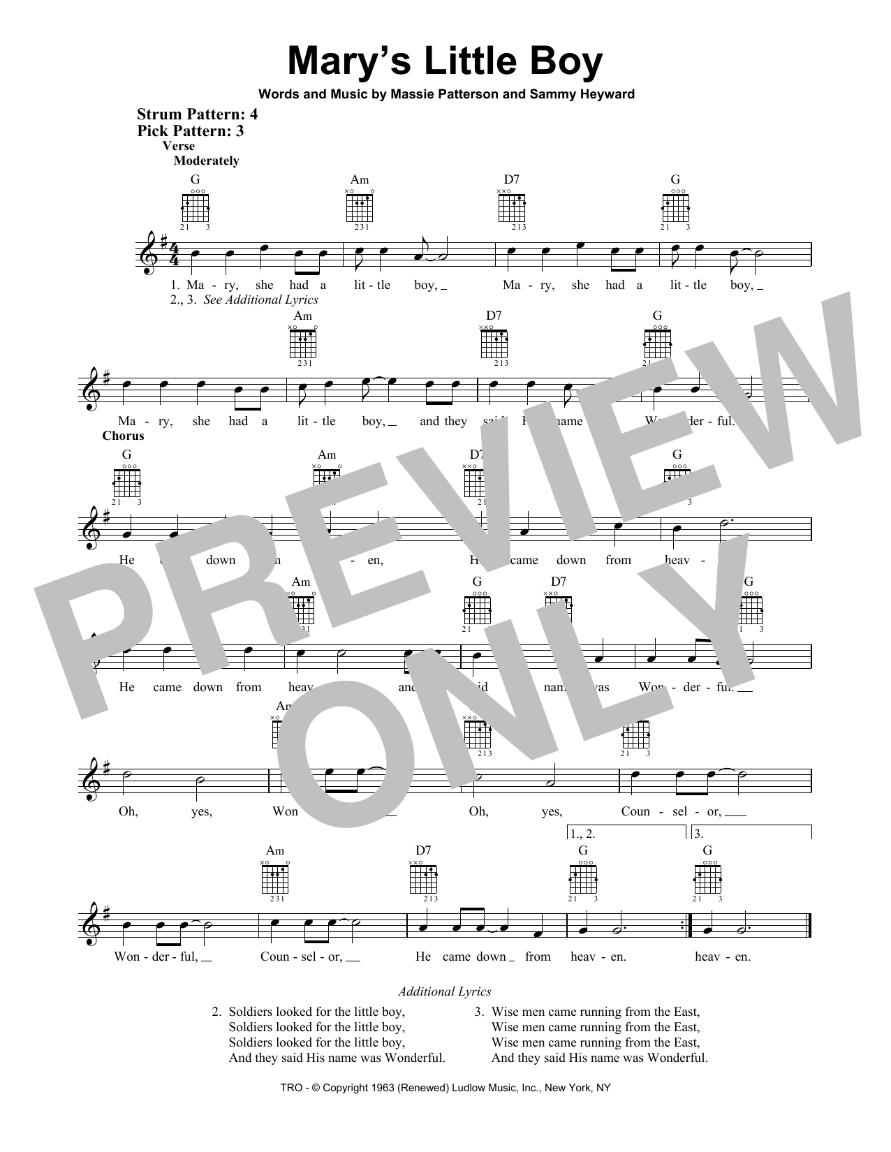 Sammy Heyward Mary's Little Boy sheet music notes and chords. Download Printable PDF.