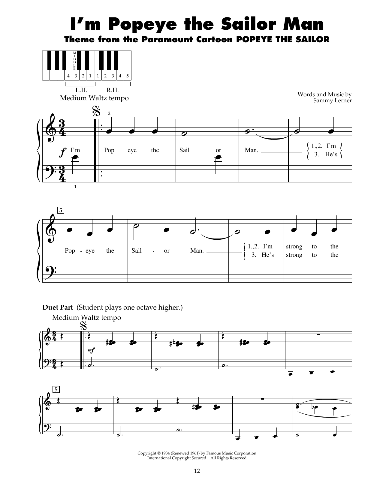 Sammy Lerner I'm Popeye The Sailor Man sheet music notes and chords. Download Printable PDF.