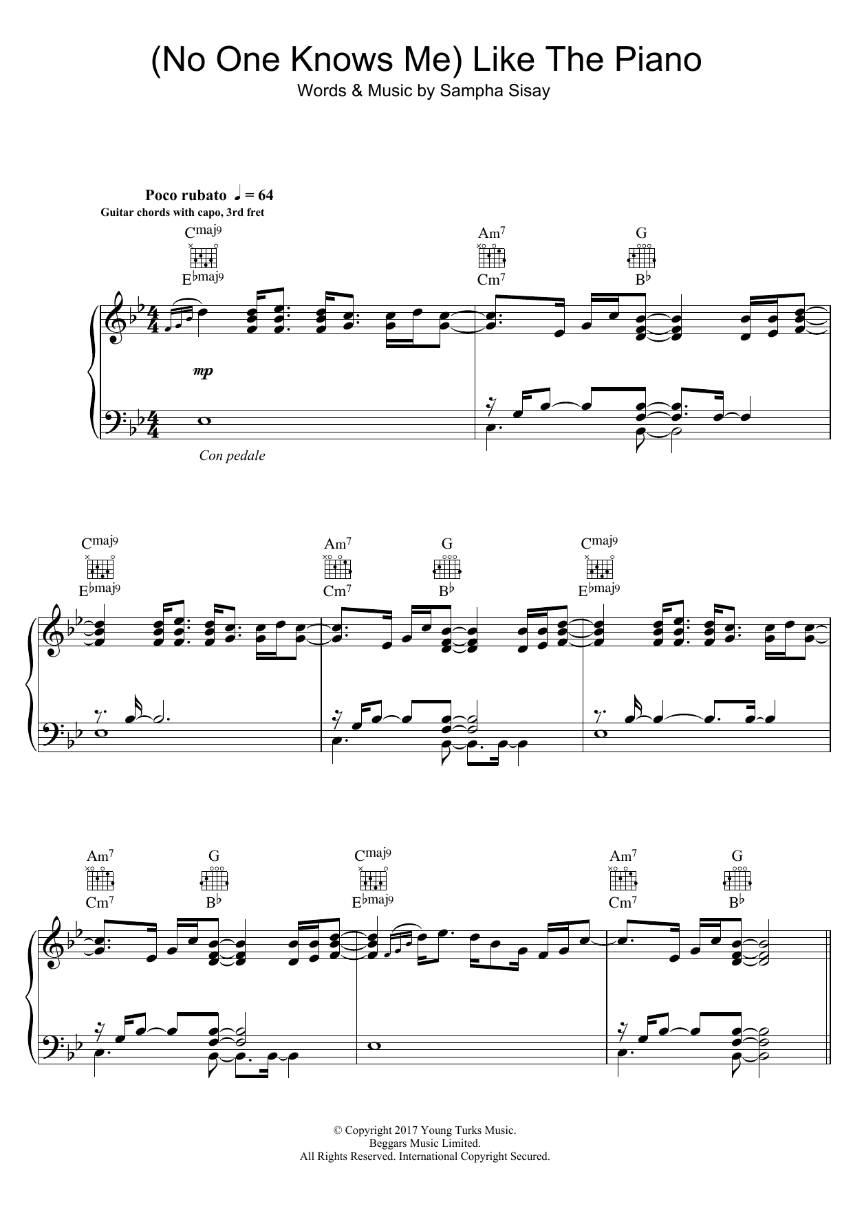 Sampha (No One Knows Me) Like The Piano sheet music notes and chords. Download Printable PDF.