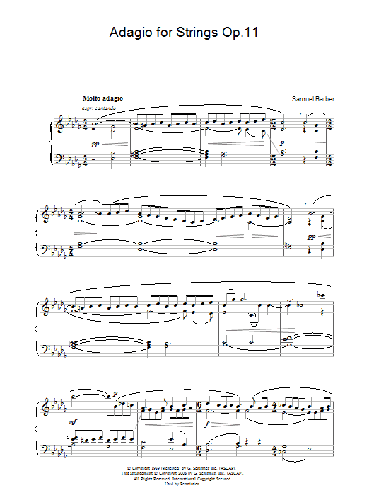Samuel Barber Adagio For Strings Op.11 sheet music notes and chords. Download Printable PDF.