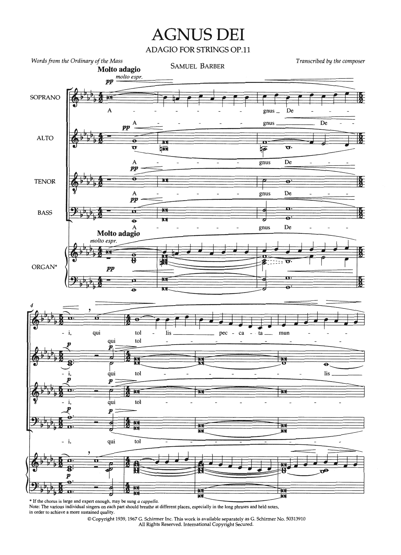 Samuel Barber Agnus Dei sheet music notes and chords. Download Printable PDF.