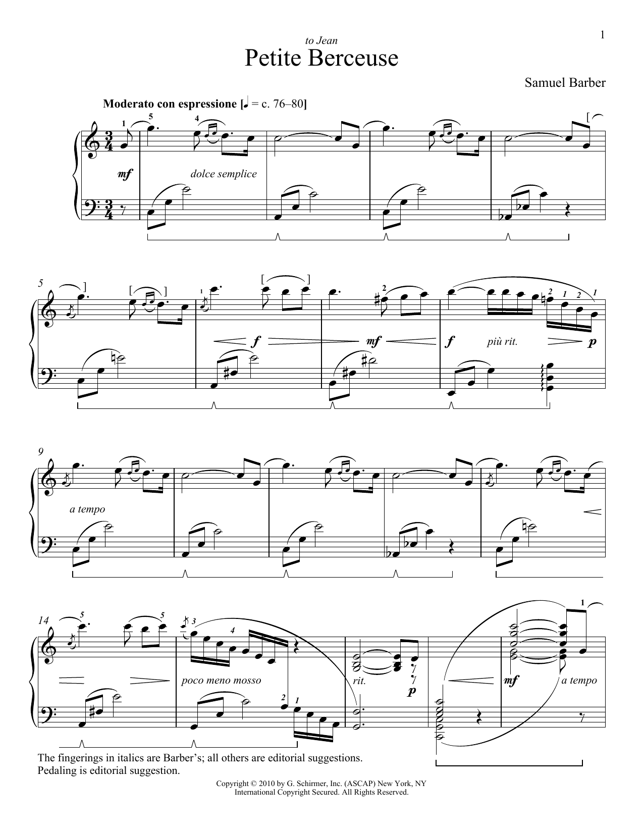Learn to play Samuel Barber Petite Berceuse sheet music for Piano Solo in minutes. Price: 7.8900$ Samuel Barber Petite Berceuse sheet music notes and chords arranged for Piano Solo