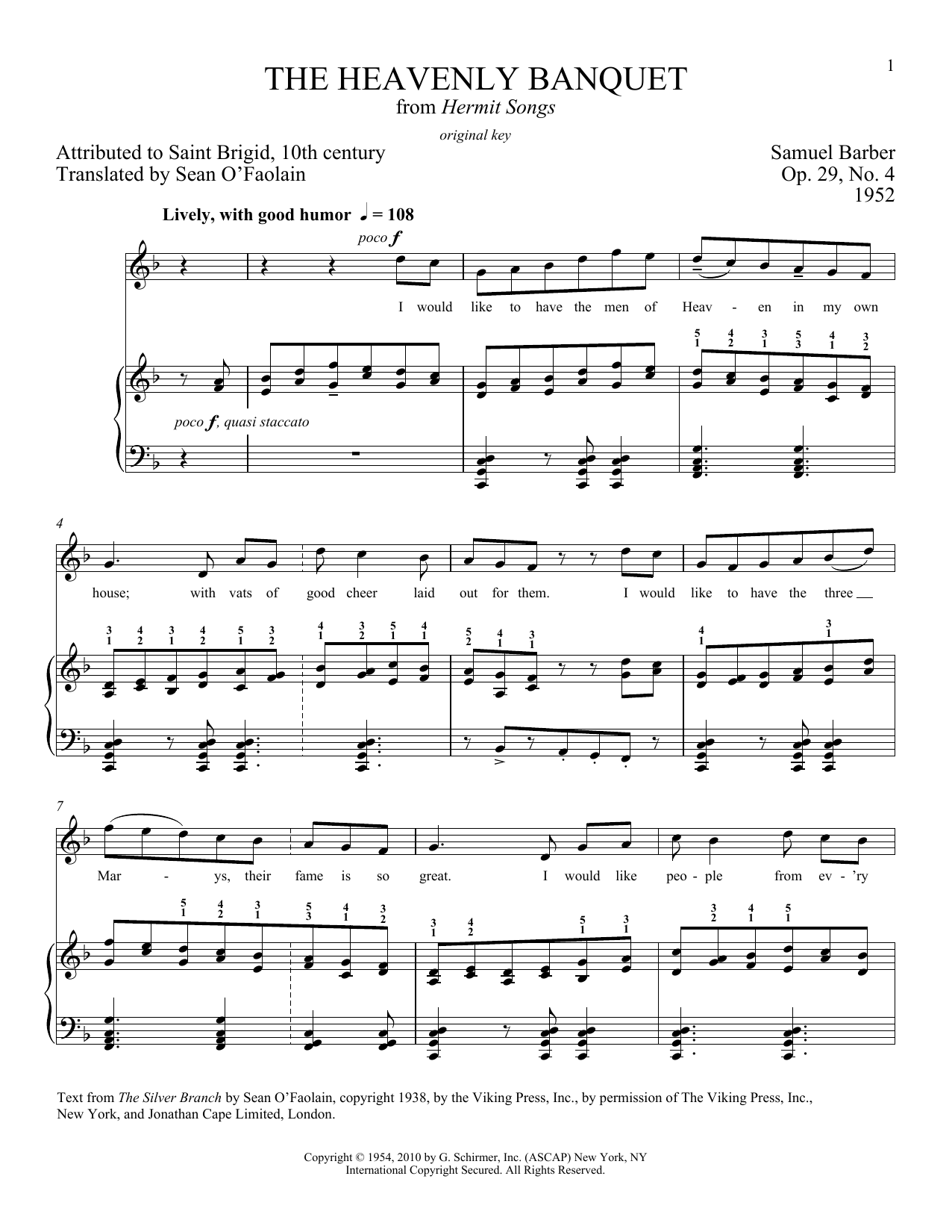 Samuel Barber The Heavenly Banquet, Op. 29, No. 4 sheet music notes and chords. Download Printable PDF.