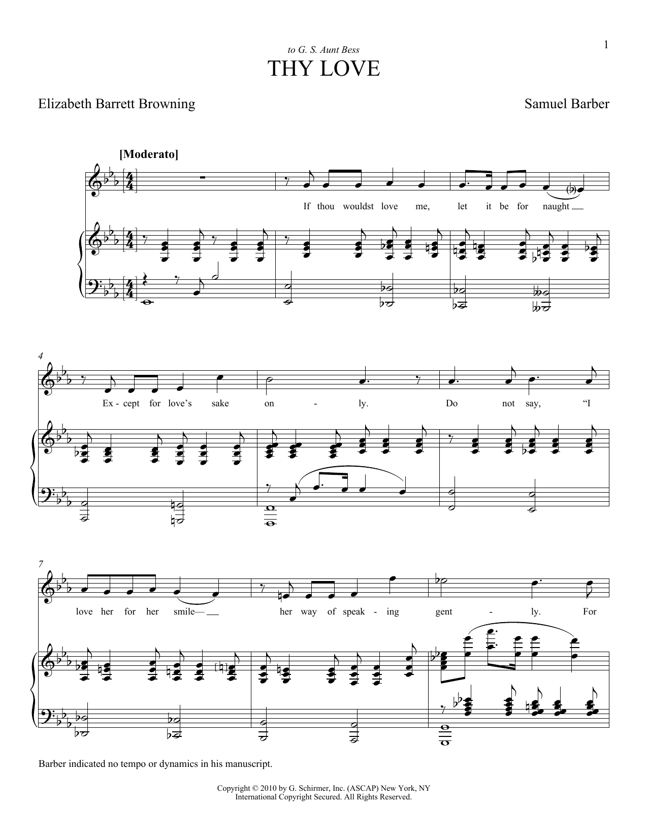 Learn to play Samuel Barber Thy Love sheet music for Piano & Vocal in minutes. Price: 7.8900$ Samuel Barber Thy Love sheet music notes and chords arranged for Piano & Vocal