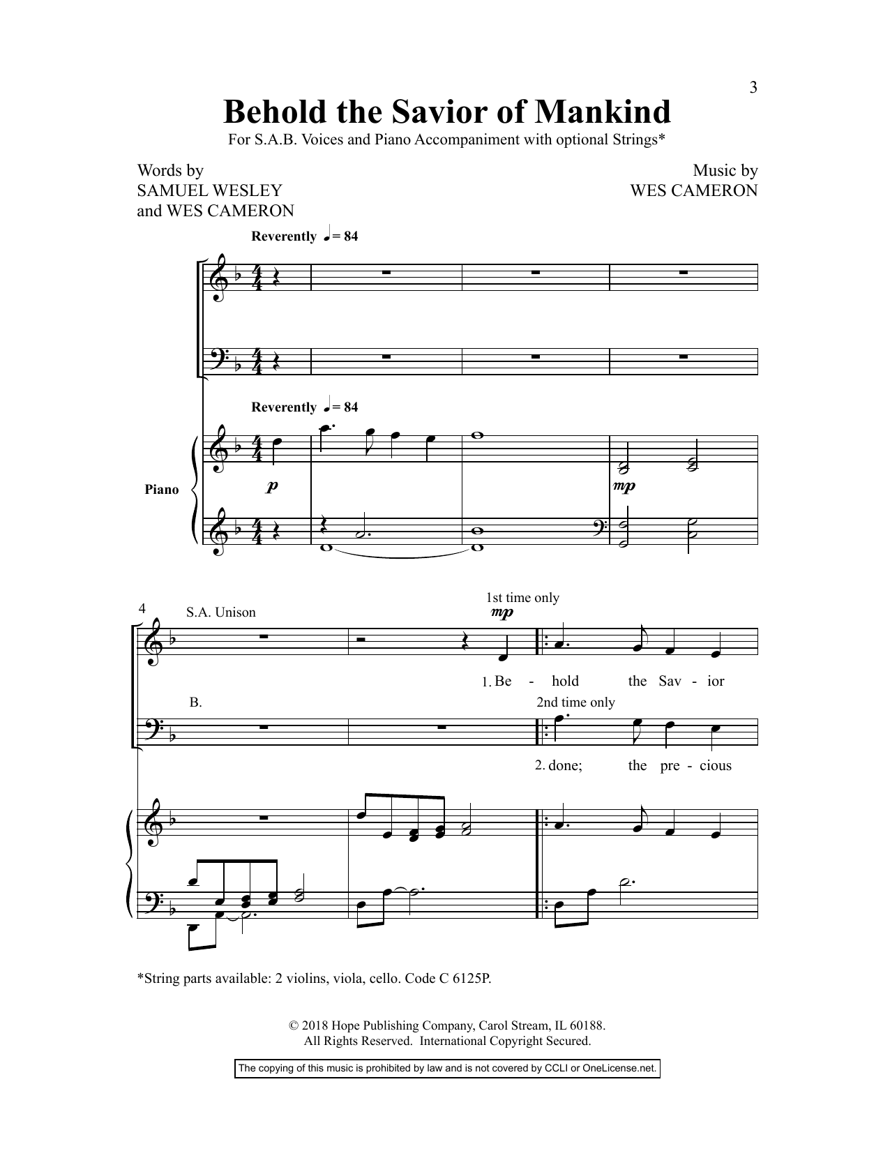 Learn to play Samuel Wesley Behold the Savior of Mankind sheet music for SAB Choir in minutes. Price: 3.9900$ Samuel Wesley Behold the Savior of Mankind sheet music notes and chords arranged for SAB Choir