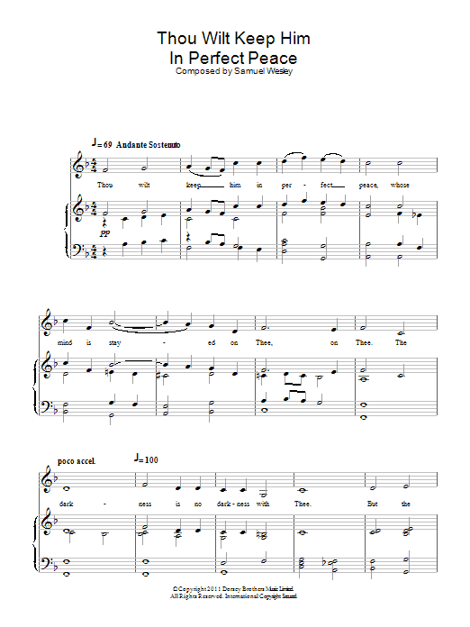 Samuel Wesley Thou Wilt Keep Him In Perfect Peace sheet music notes and chords arranged for Piano & Vocal