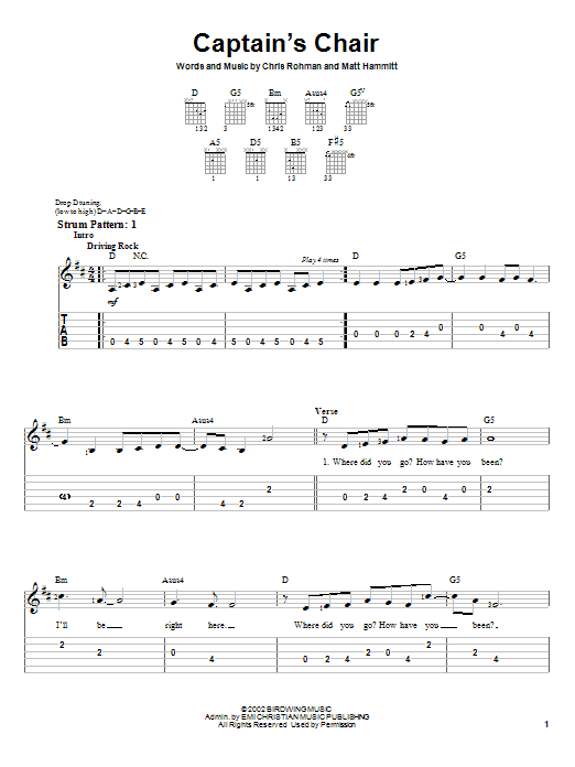 Sanctus Real Captain's Chair sheet music notes and chords. Download Printable PDF.