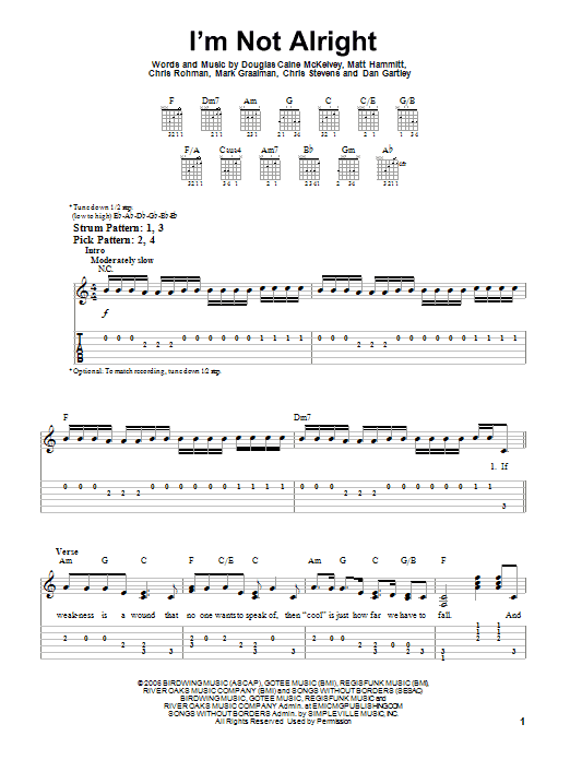 Sanctus Real I'm Not Alright sheet music notes and chords. Download Printable PDF.