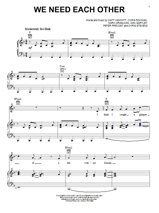 Learn to play Sanctus Real We Need Each Other sheet music for Piano, Vocal & Guitar Chords (Right-Hand Melody) in minutes. Price: 7.8900$ Sanctus Real We Need Each Other sheet music notes and chords arranged for Piano, Vocal & Guitar Chords (Right-Hand Melody)