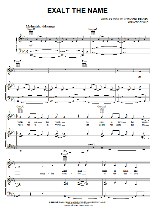 Learn to play Sandi Patty Exalt The Name sheet music for Piano, Vocal & Guitar Chords (Right-Hand Melody) in minutes. Price: 7.8900$ Sandi Patty Exalt The Name sheet music notes and chords arranged for Piano, Vocal & Guitar Chords (Right-Hand Melody)
