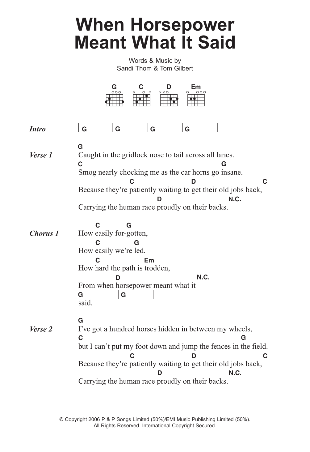 Sandi Thom When Horsepower Meant What It Said sheet music notes and chords. Download Printable PDF.