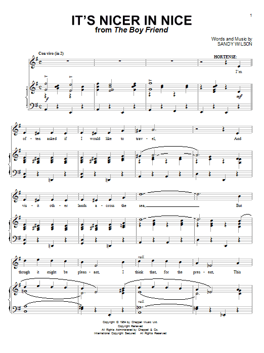 Sandy Wilson It's Nicer In Nice sheet music notes and chords arranged for Piano & Vocal