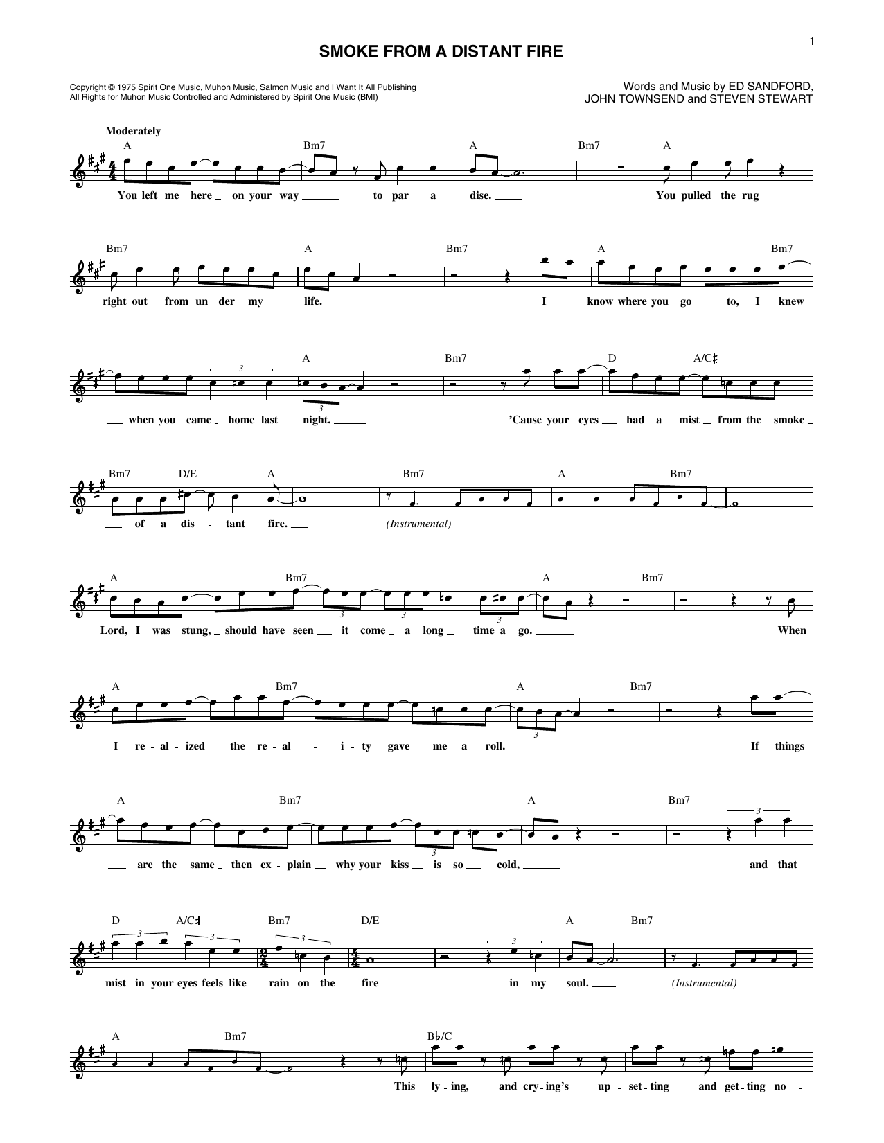 Sanford Townsend Band Smoke From A Distant Fire sheet music notes and chords. Download Printable PDF.