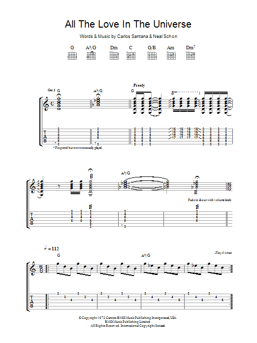 Learn to play Santana All The Love In The Universe sheet music for Guitar Tab in minutes. Price: 7.8900$ Santana All The Love In The Universe sheet music notes and chords arranged for Guitar Tab