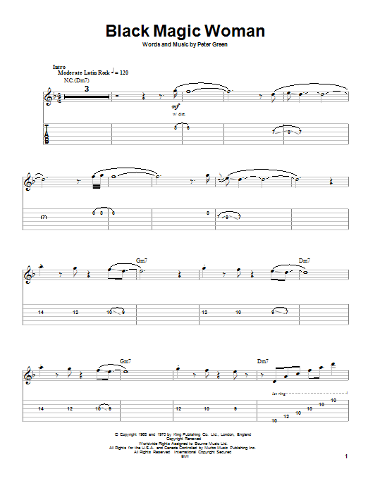 Santana Black Magic Woman sheet music notes and chords. Download Printable PDF.