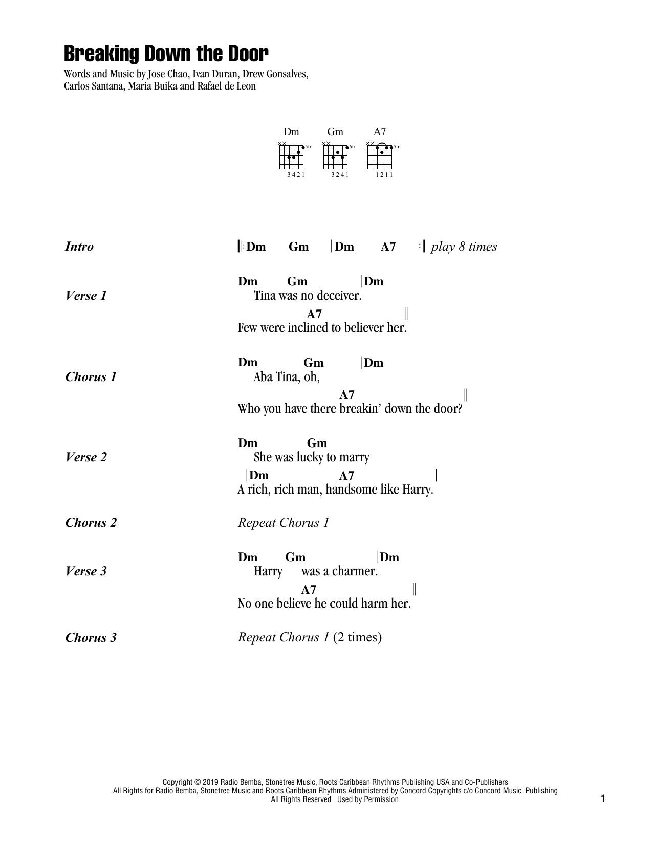 Santana Breaking Down The Door sheet music notes and chords. Download Printable PDF.