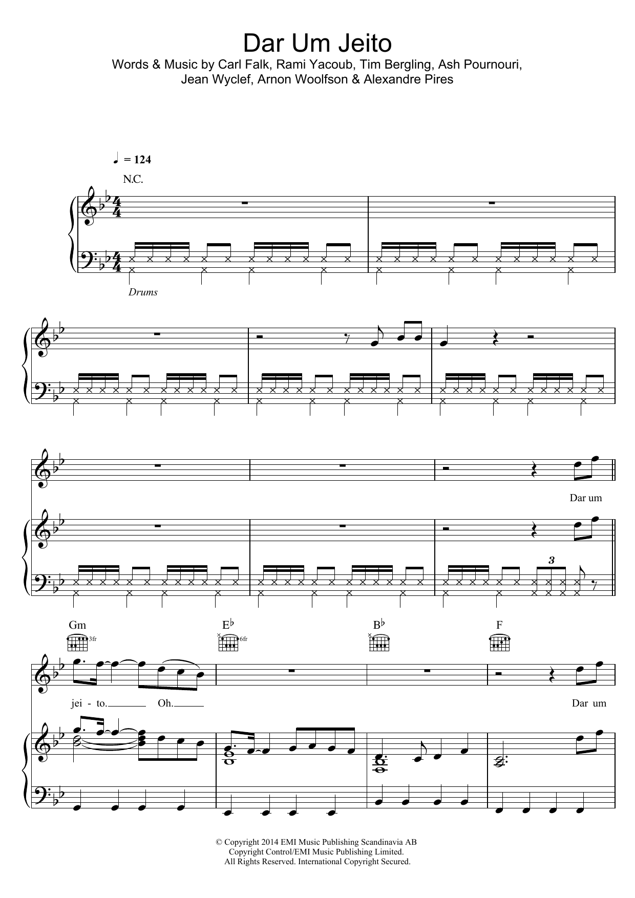Learn to play Santana & Wyclef Dar Um Jeito (We Will Find A Way) (feat. Avicii & Alexandre Pires) sheet music for Piano, Vocal & Guitar Chords in minutes. Price: 7.8900$ Santana & Wyclef Dar Um Jeito (We Will Find A Way) (feat. Avicii & Alexandre Pires) sheet music notes and chords arranged for Piano, Vocal & Guitar Chords