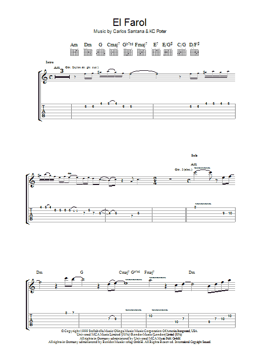 Santana El Farol sheet music notes and chords. Download Printable PDF.