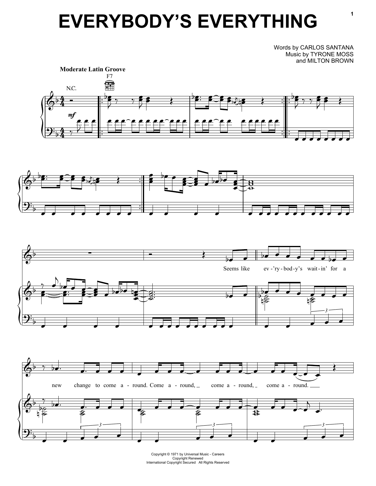 Santana Everybody's Everything sheet music notes and chords. Download Printable PDF.