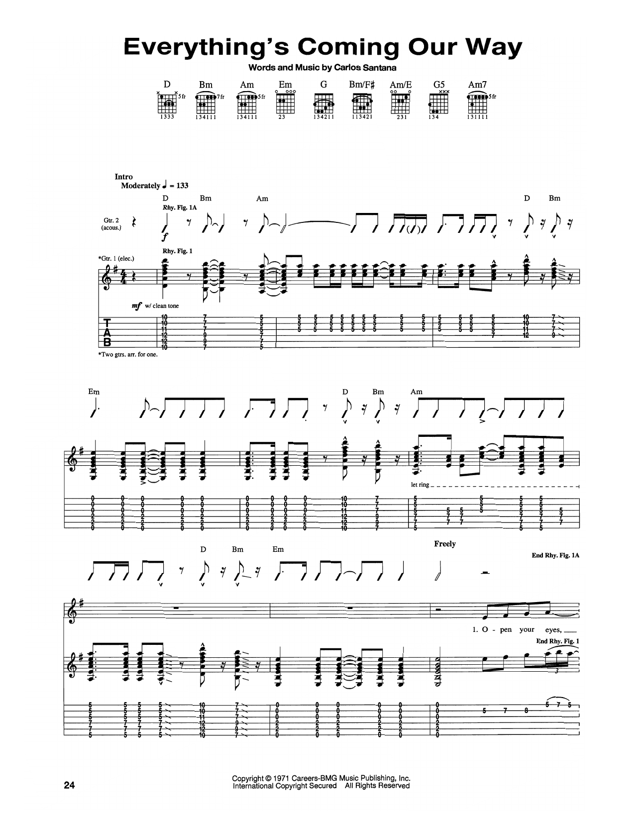 Santana Everything's Coming Our Way sheet music notes and chords. Download Printable PDF.