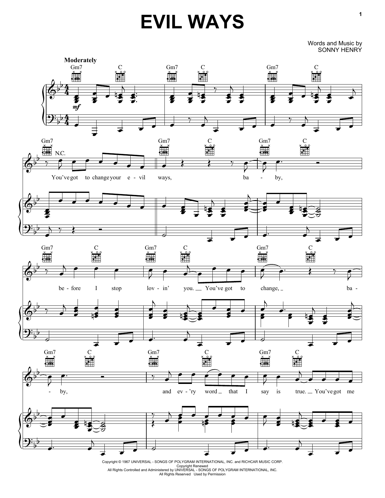 Santana Evil Ways sheet music notes and chords. Download Printable PDF.