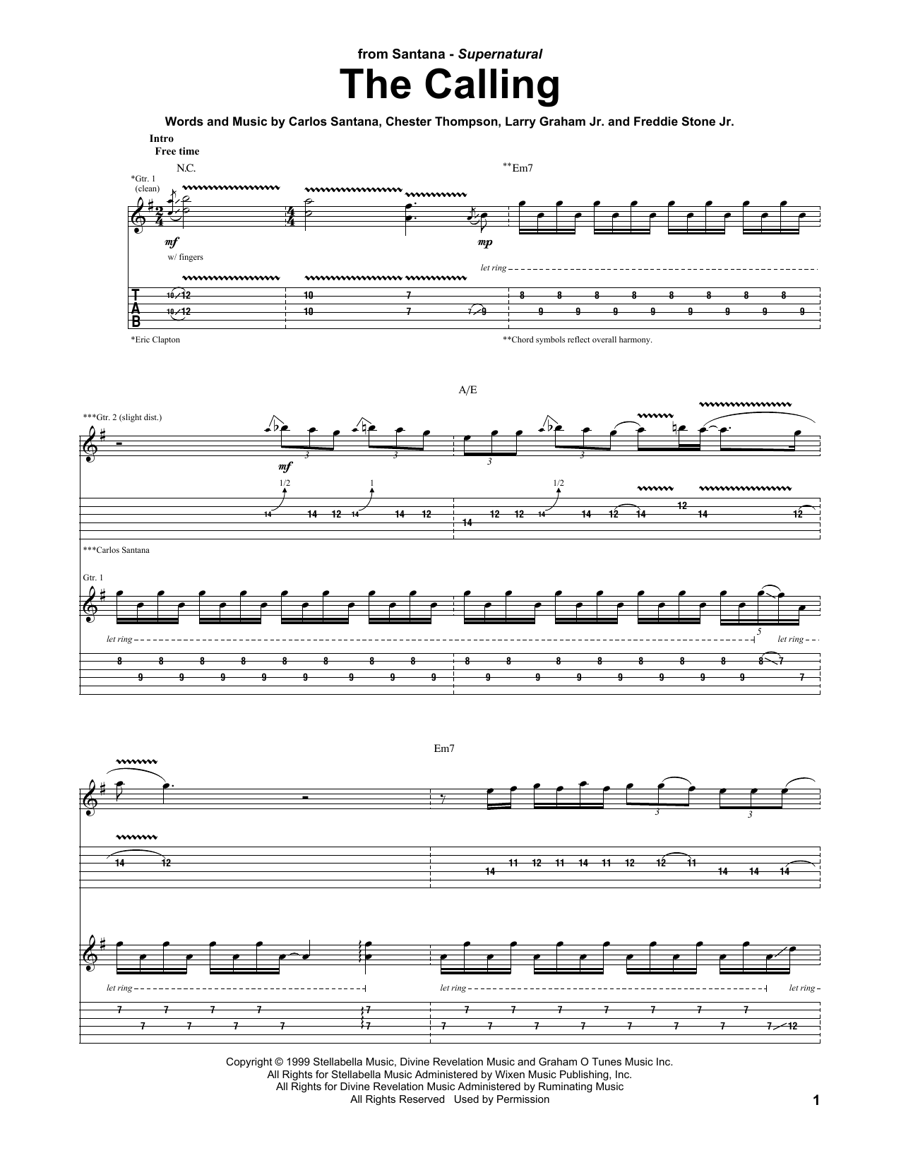 Learn to play Santana The Calling (feat. Eric Clapton) sheet music for Guitar Tab in minutes. Price: 7.8900$ Santana The Calling (feat. Eric Clapton) sheet music notes and chords arranged for Guitar Tab