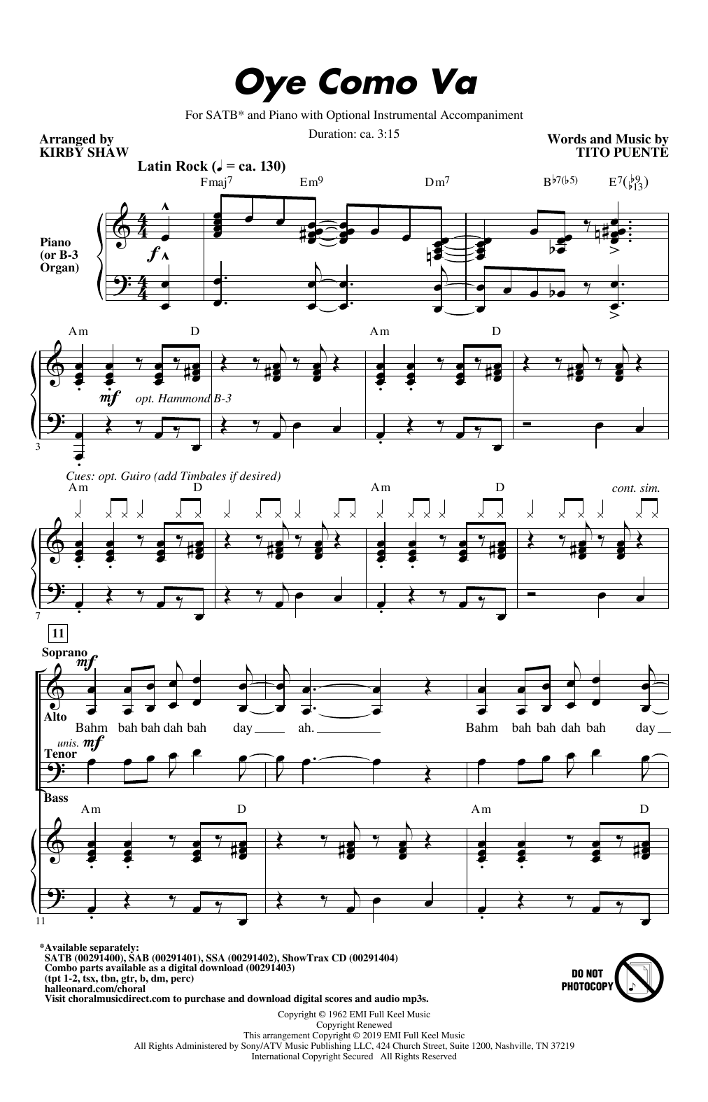 Santana Oye Como Va (arr. Kirby Shaw) sheet music notes and chords. Download Printable PDF.