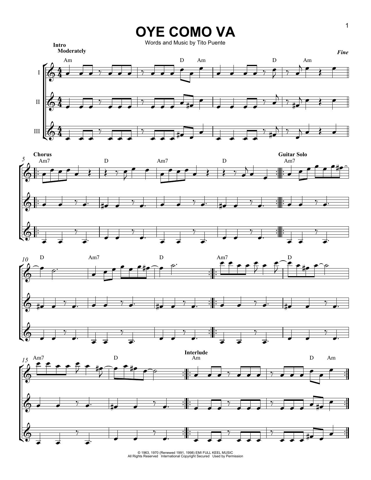 Santana Oye Como Va sheet music notes and chords. Download Printable PDF.