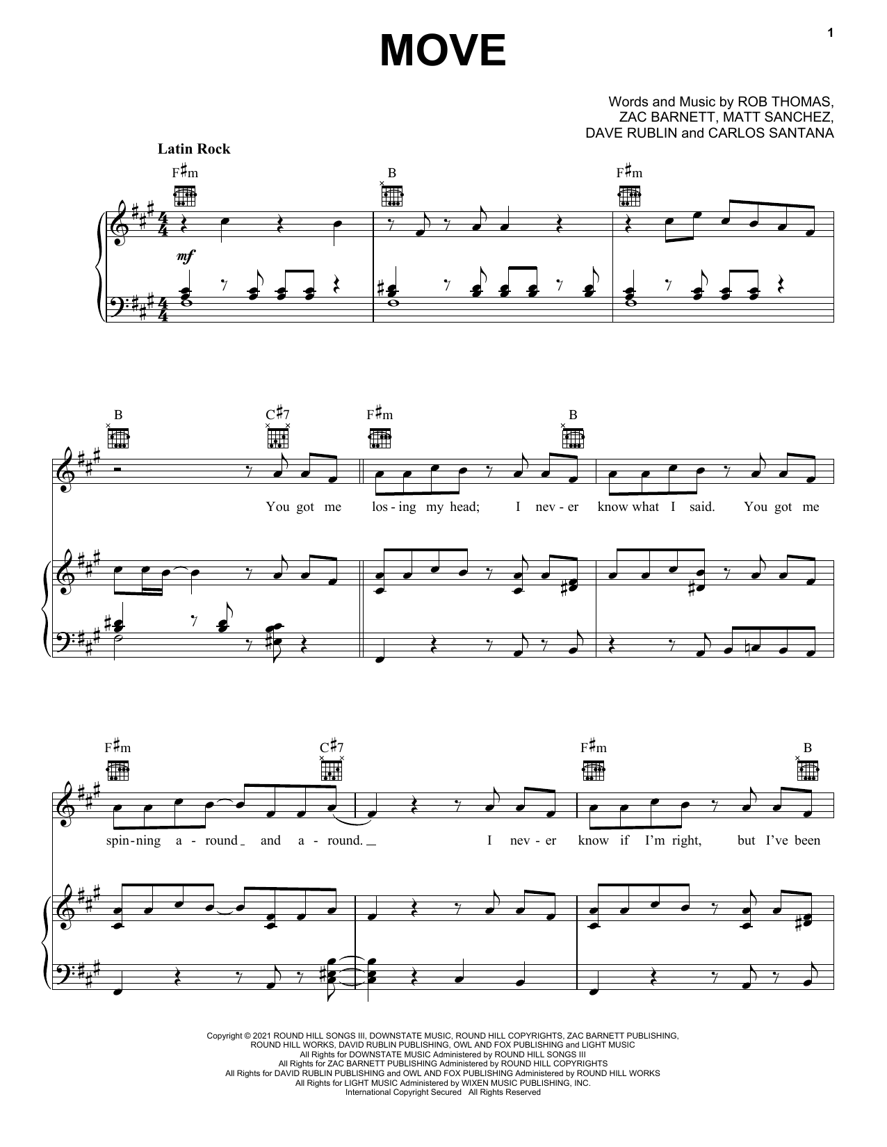 Learn to play Santana, Rob Thomas & American Authors Move sheet music for Piano, Vocal & Guitar Chords (Right-Hand Melody) in minutes. Price: 7.8900$ Santana, Rob Thomas & American Authors Move sheet music notes and chords arranged for Piano, Vocal & Guitar Chords (Right-Hand Melody)