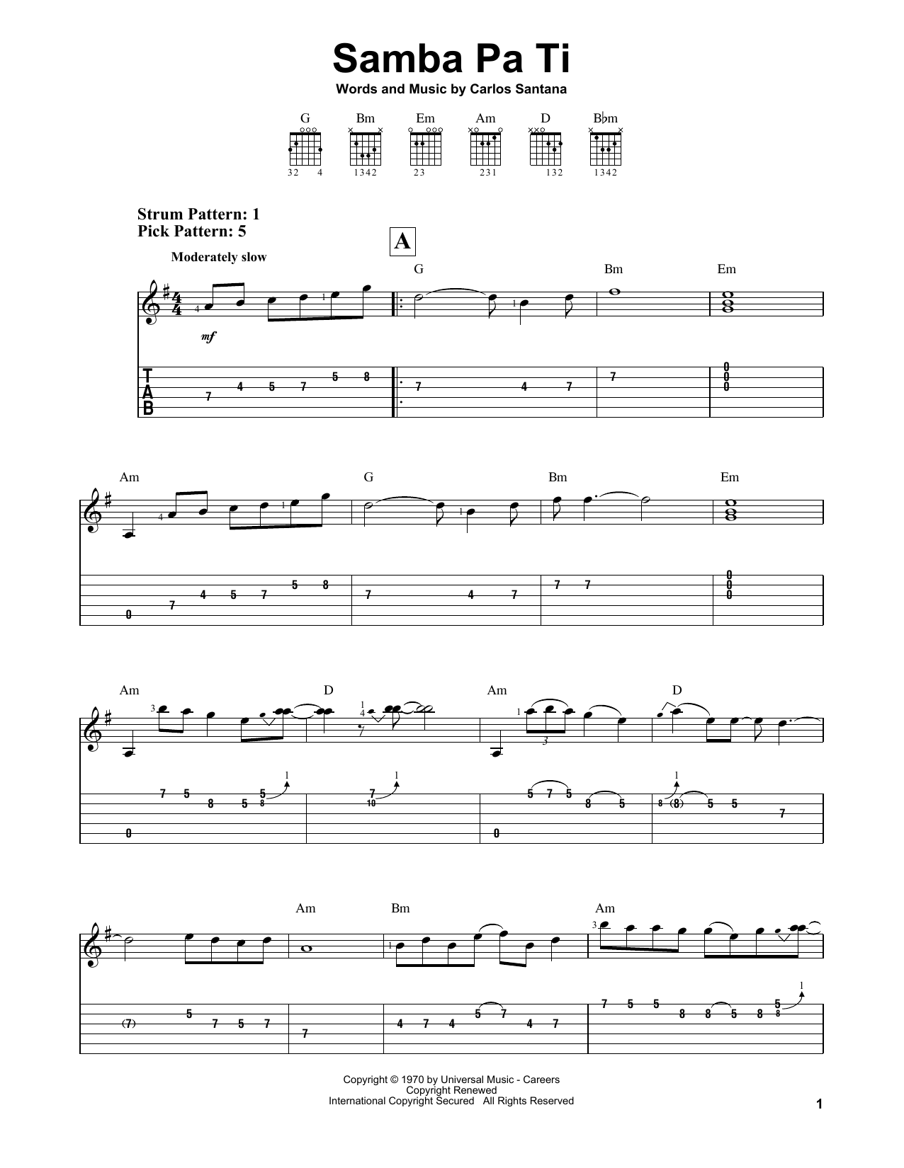 Santana Samba Pa Ti sheet music notes and chords. Download Printable PDF.