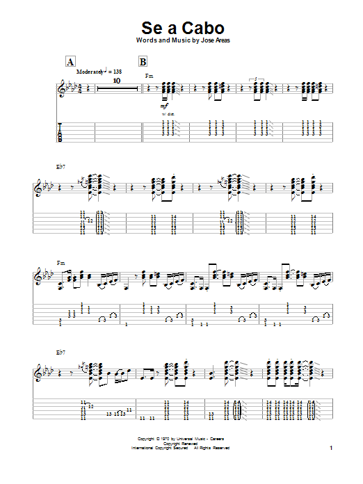 Santana Se A Cabo sheet music notes and chords. Download Printable PDF.